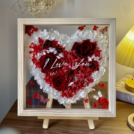 Khung Tranh Hoa Khô Trái Tim Hoa Hồng Valentine CN151
